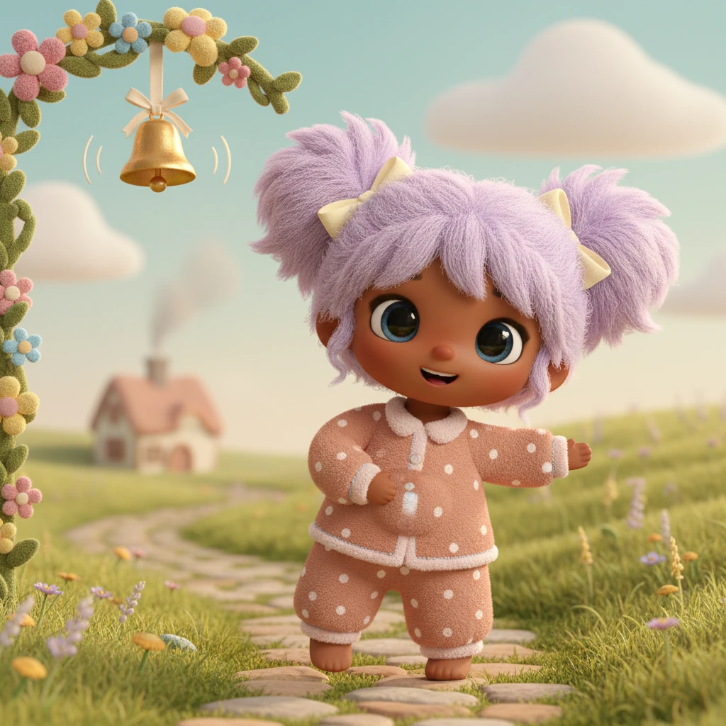 The bell rings again, a sweet and happy tune. It seems to call Lila to a yummy lunch. Her tummy gives a little, gentle rumble, ready for food.