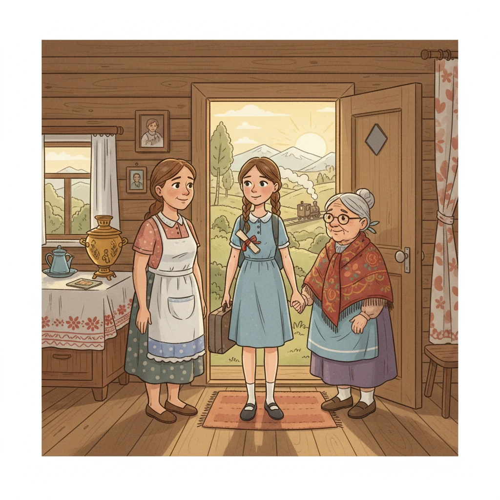 Настя, хрупкая восемнадцатилетняя девушка, стоит на пороге нового мира. Она только что закончила школу с отличными оценками и теперь, полная надежд, готовится отправиться в далекий Новосибирск, чтобы начать новую жизнь. Мама и бабушка, полные смешанных чувств, провожают ее, их лица выражают одновременно гордость и грусть.