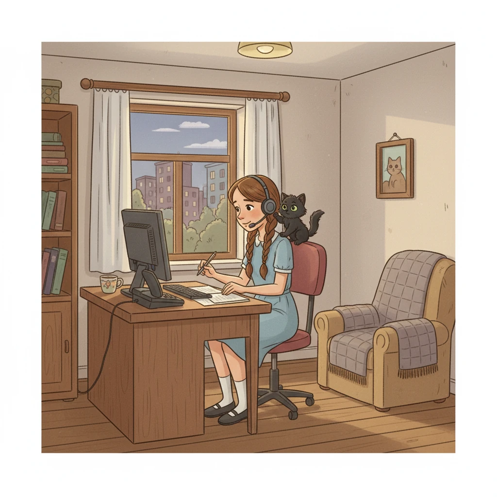 Спустя некоторое время Настя снимает квартиру и начинает работать оператором в системе микрокредитования. Она учится ответственности и самостоятельности, отвечая на звонки и консультируя клиентов.  Вскоре у нее появляется пушистый котенок, которого она называет Сириус, и он становится ее верным другом.