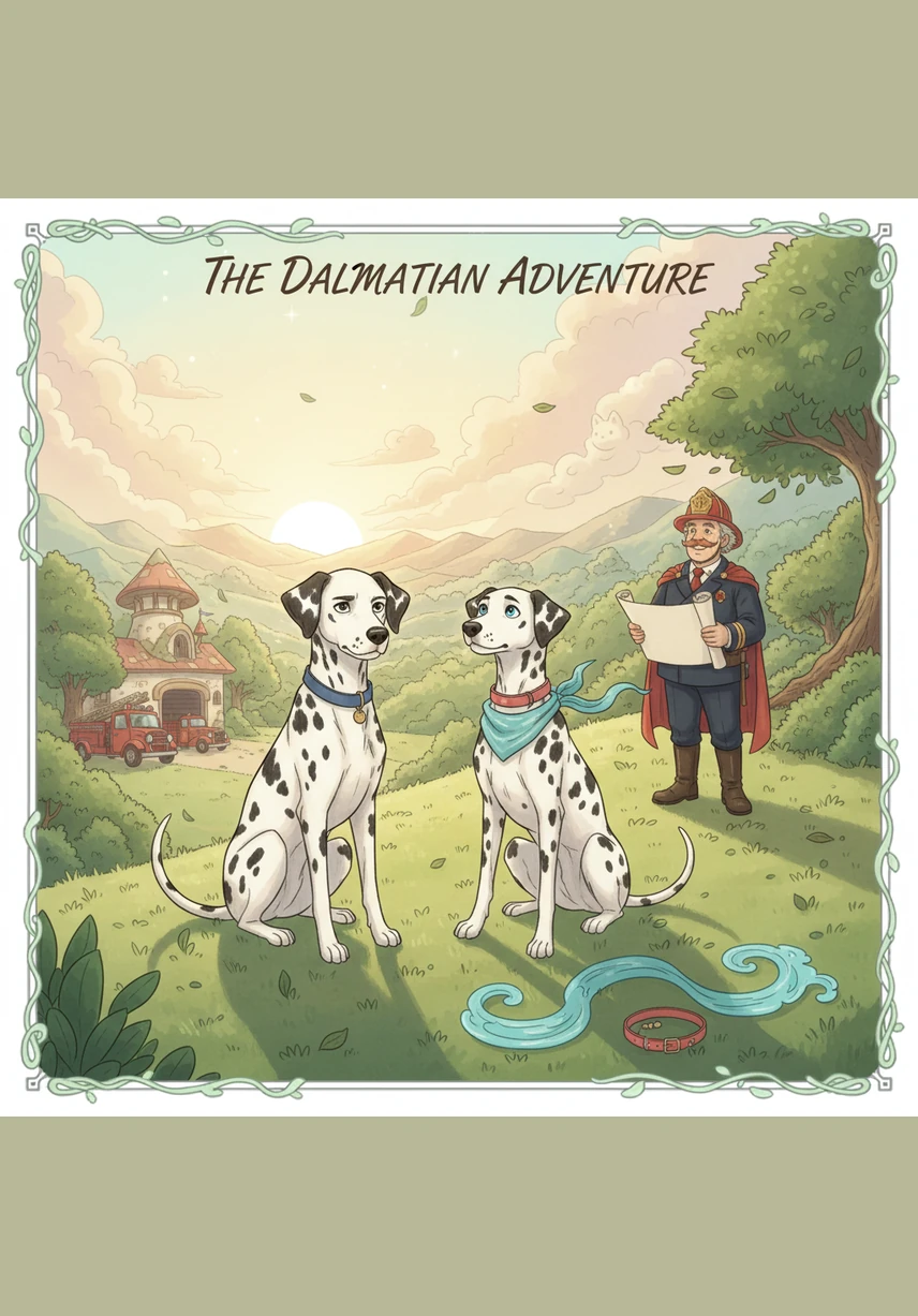 Bobby and Matrix, two Dalmatian brothers, sit side by side in their sunny home. Bobby wiggles with excitement and wagging tail, while Matrix sits tall and composed, his black spots perfectly contrasting his white fur.