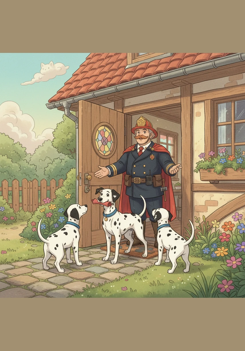 Their owner stands at the door, holding two leashes and smiling down at the excited dogs. Bobby jumps high in the air with a happy bark, while Matrix gives a polite, serious nod of his head.