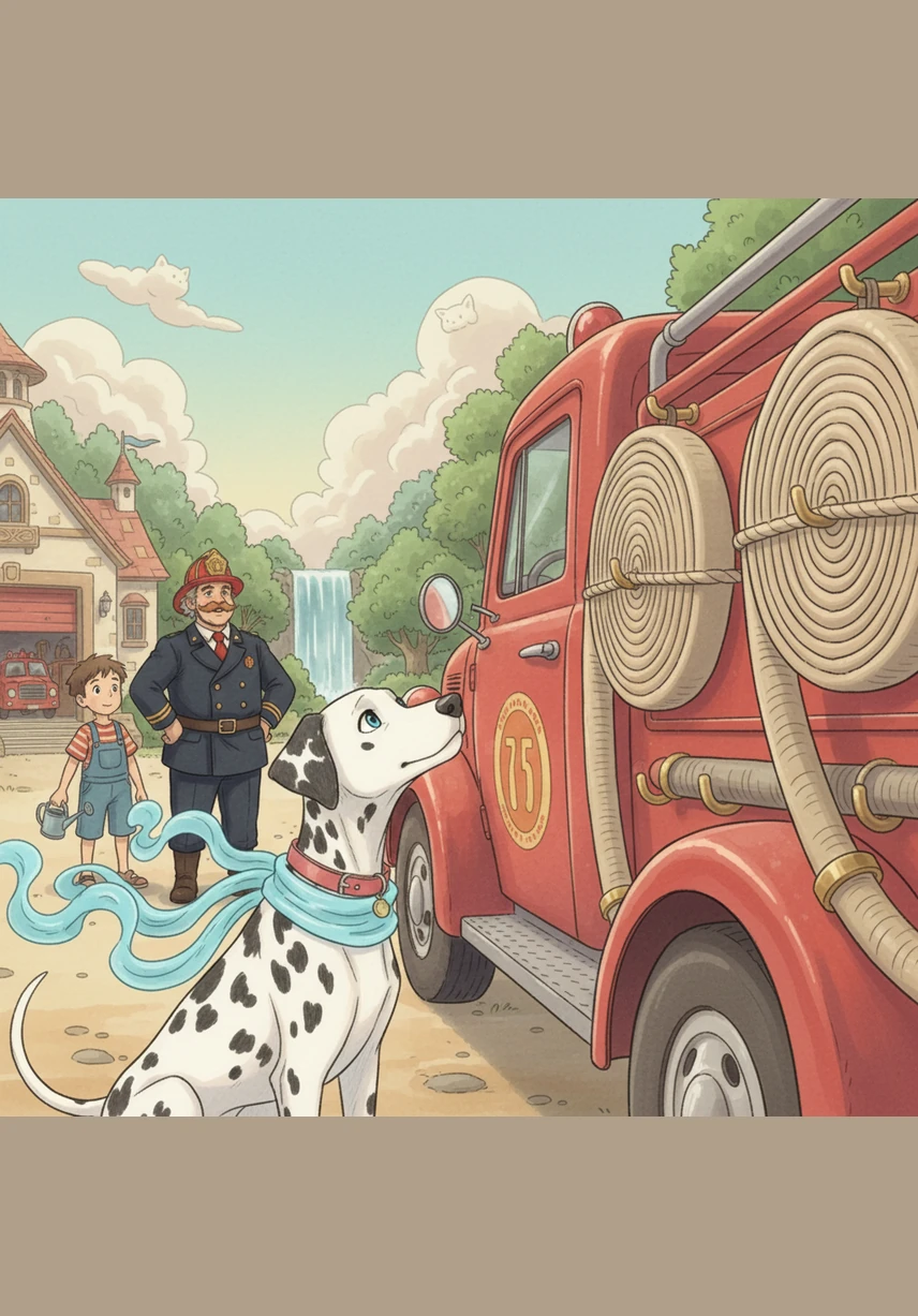 On the other side of the truck, Matrix stares in awe at the heavy fire hoses. They are wound into tight, perfect circles on the side of the truck, satisfying his love for absolute tidiness.