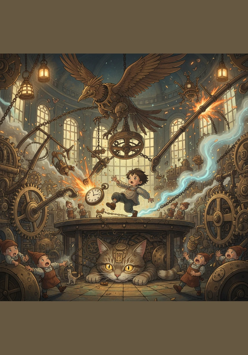 With a loud crash and a clatter, Bobby loses his balance and tumbles headfirst into the gear rack. Yellow coats slide off their hooks and black boots fly through the air in every direction.