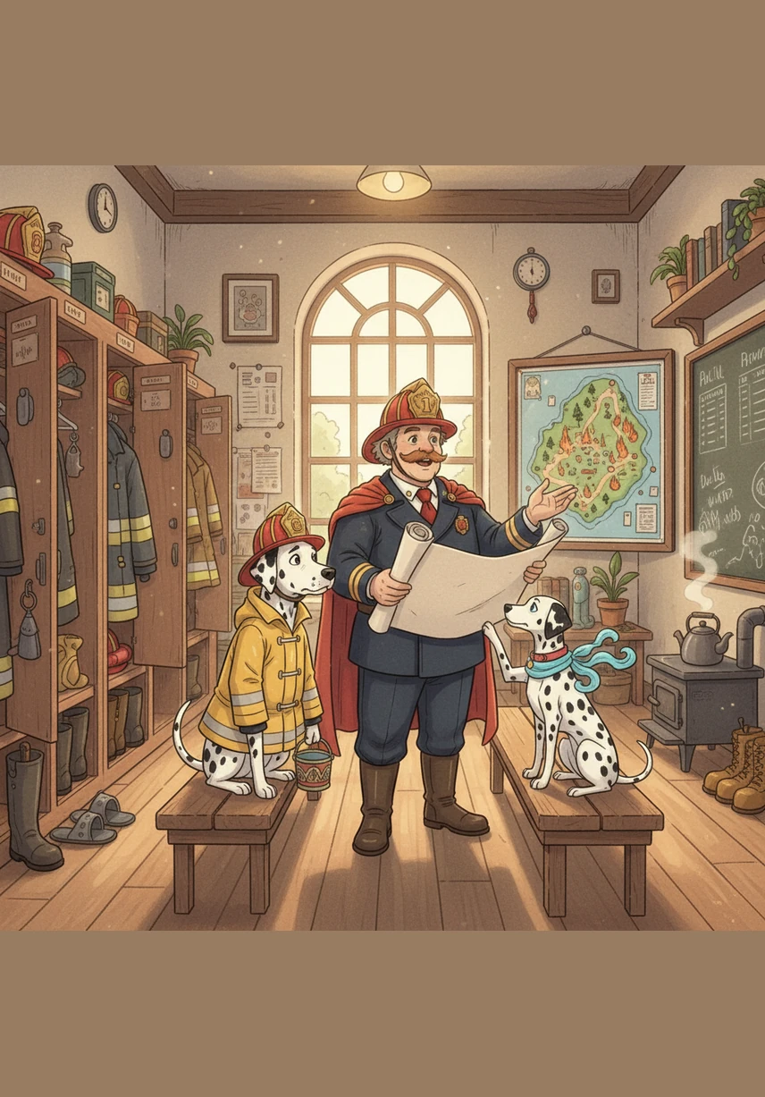 Each firefighter grabs their coat, boots, and helmet without a single moment of hesitation. Everything fits perfectly because the peppermint boots went with the peppermint coat, just as the dogs planned.