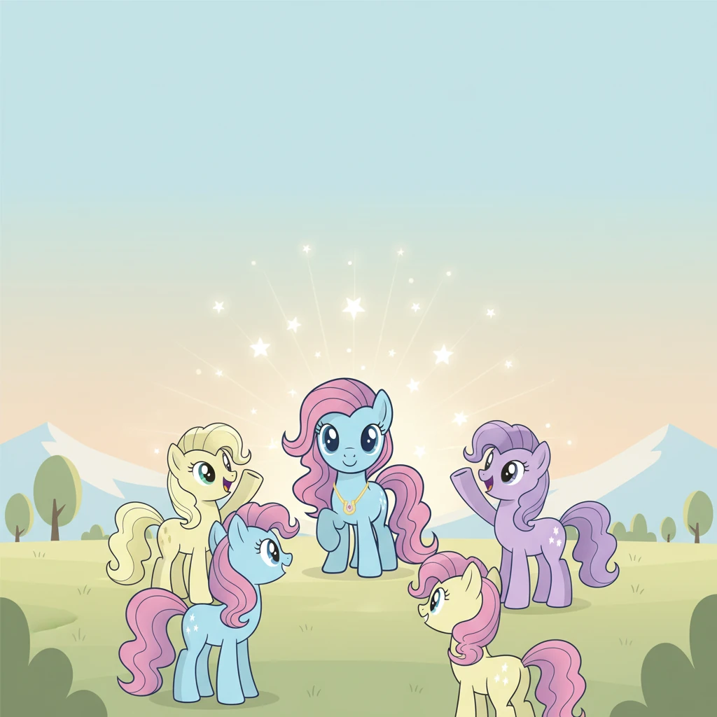 The other ponies watched in silent awe, then burst into cheers, their simple shapes filled with wonder and admiration. Sparklehoof felt a joyous warmth spread through her, brighter than any light she had created. She knew then that her greatest magic was the light of friendship.