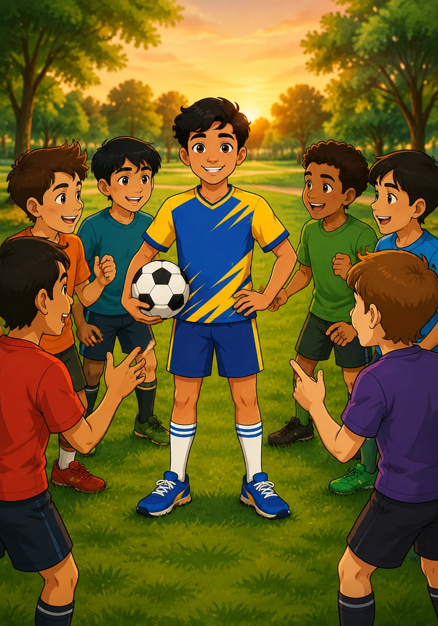 As evening approaches, Salman’s friends arrive at the park, eagerly splitting into two teams for an exciting match. Everyone loves playing with Salman because he is not only a talented player but also a cooperative teammate who always lifts their spirits.
