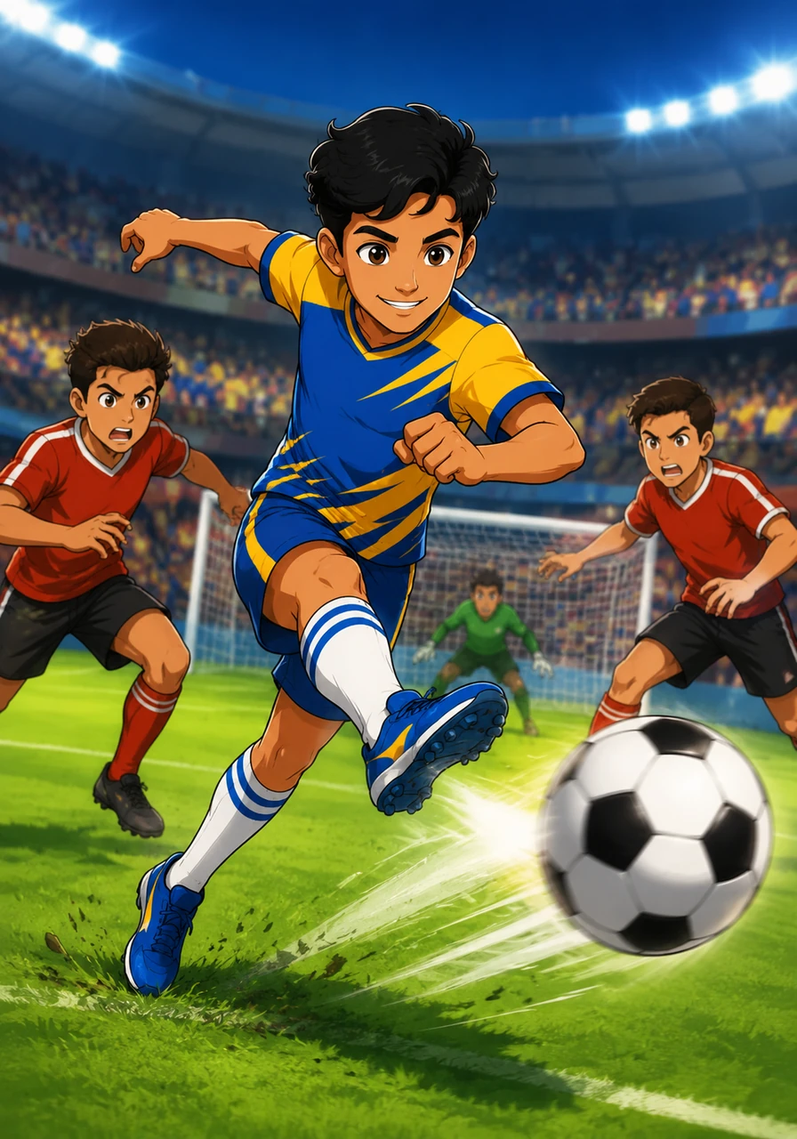 Suddenly, the ball is passed directly to Salman, and he instantly springs into action with complete determination. He swiftly glides past one defender, outmaneuvers another, and unleashes a powerful, precise shot straight toward the opposing goal.