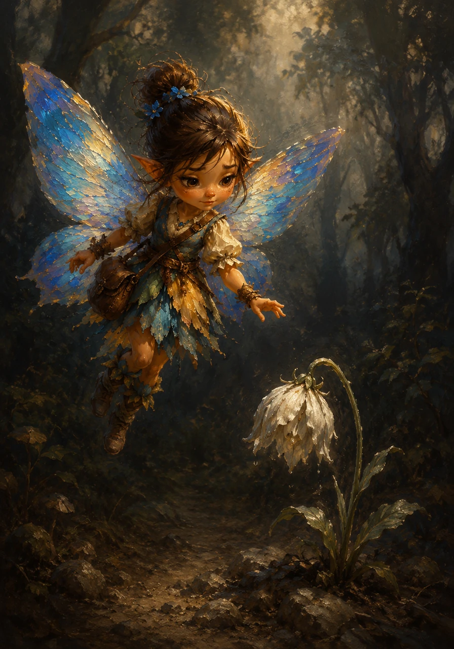 Aria, a nimble fairy with shimmering blue wings, noticed a drooping white flower. The heart of the Whispering Woods, usually vibrant, seemed dim around it.