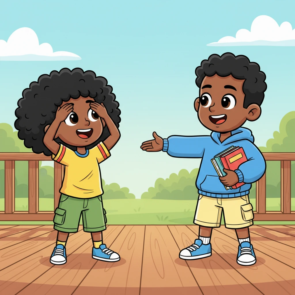 Edu, looking curious, stepped out onto her porch, her hair playfully bouncing with each step. Buchi, with a dramatic flourish, told her to cover her eyes, a playful twinkle in his own. She giggled, trusting him completely, and playfully shielded her eyes with her hands, ready for a surprise.