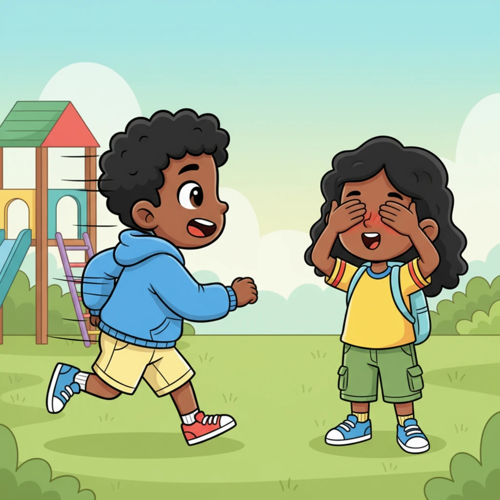 In a swift, sweet moment, Buchi leaned in and planted a quick, soft kiss on her cheek. Before Edu could even react, he was gone, a blur of motion as he dashed away, his heart pounding with a mix of exhilaration and sudden panic. Edu stood, hands still over her eyes, a look of delightful surprise slowly dawning on her face.