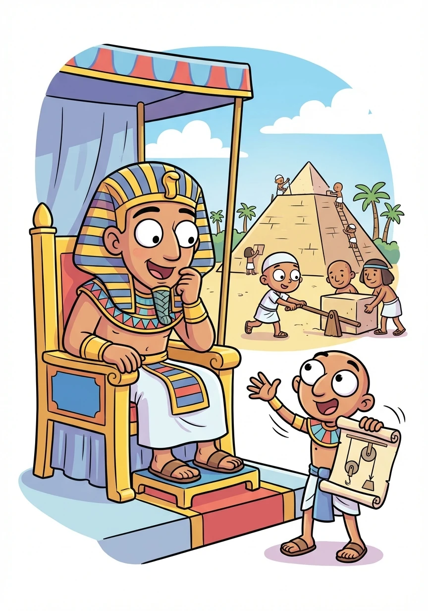 Word of Khufu's ingenuity spreads. The pharaoh himself hears about the clever apprentice who helped speed up construction.