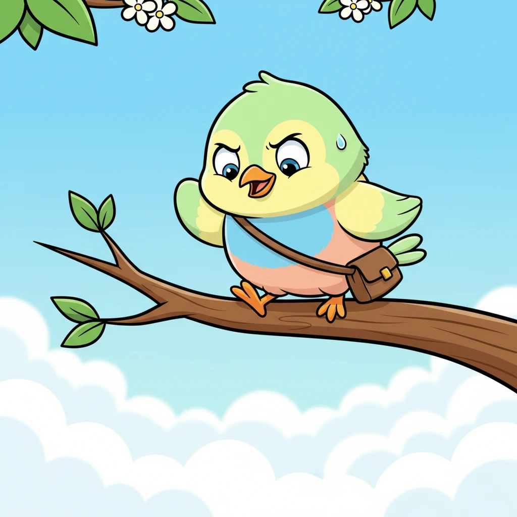 Pip puffed out his tiny chest, a determined frown on his beak. "I want to fly," he chirped to himself, his voice barely a whisper. "But oh dear, I am so very scared to leave this branch!"