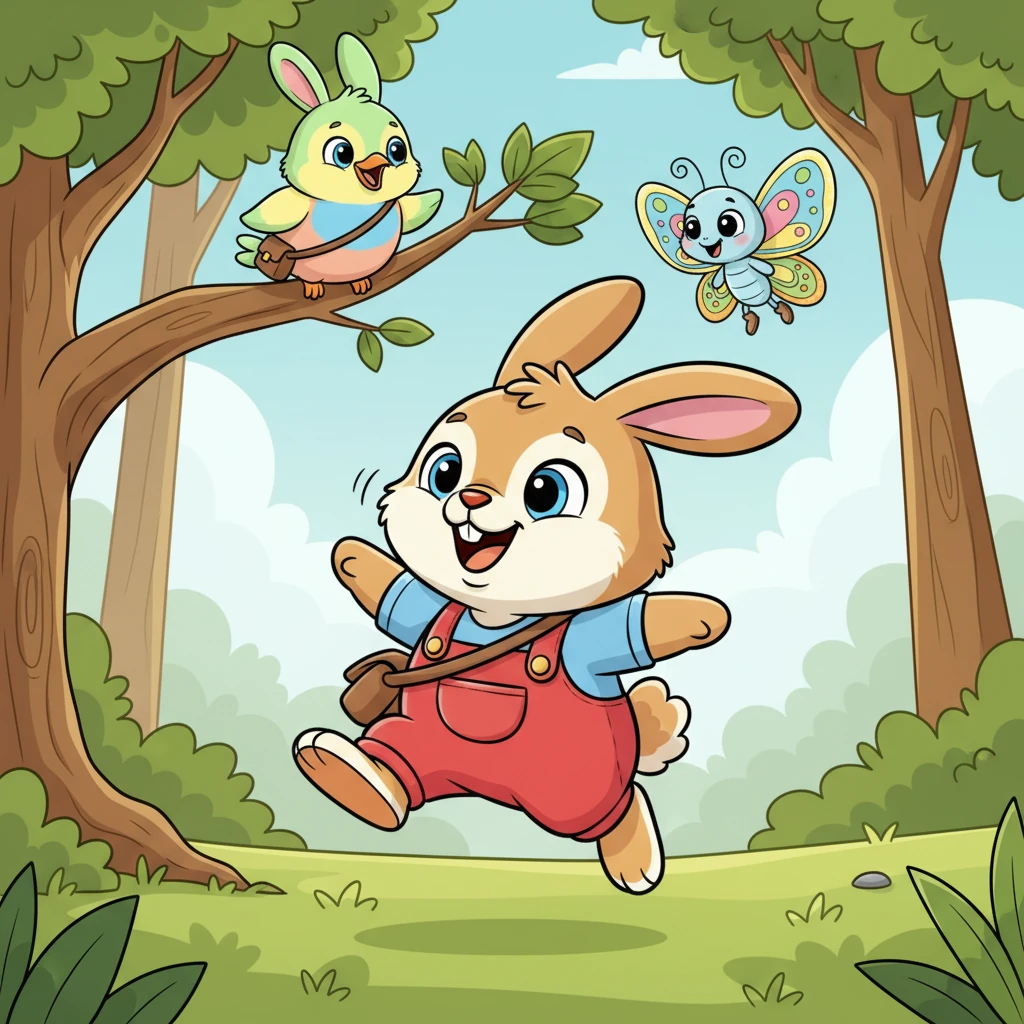 A moment later, a fluffy brown rabbit hopped by below, looking up with kind, round eyes. He twitched his nose. "Be brave, Pip!" the rabbit called out with a warm smile. "Believe in yourself!"
