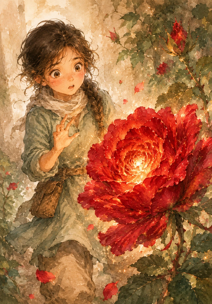 Mientras Elena acariciaba los pétalos de la rosa roja, escuchó un suave susurro que parecía provenir del centro de la flor. Sorprendida, retrocedió y observó cómo la rosa comenzaba a brillar tenuemente con una luz dorada y parpadeante. Sus pétalos se movían rítmicamente, casi como si estuviera tomando aire para hablar.