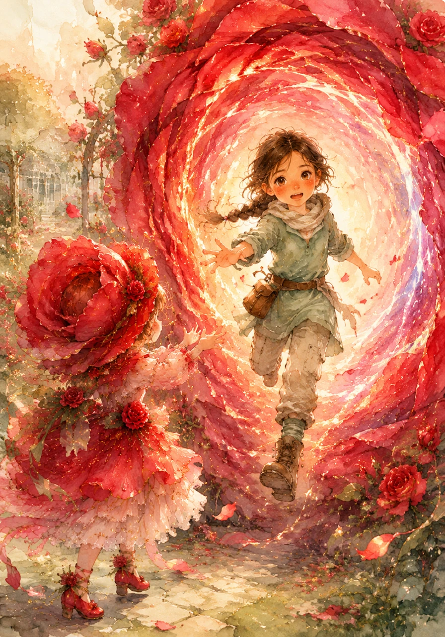Para ayudarla en su búsqueda, Rosalis usó su última pizca de magia para abrir un portal temporal en el centro del rosal, permitiendo que Elena cruzara al mundo mágico. Elena, valientemente, atravesó el portal swirling, sintiendo un cosquilleo por todo el cuerpo mientras el jardín de su abuela desaparecía detrás de ella.