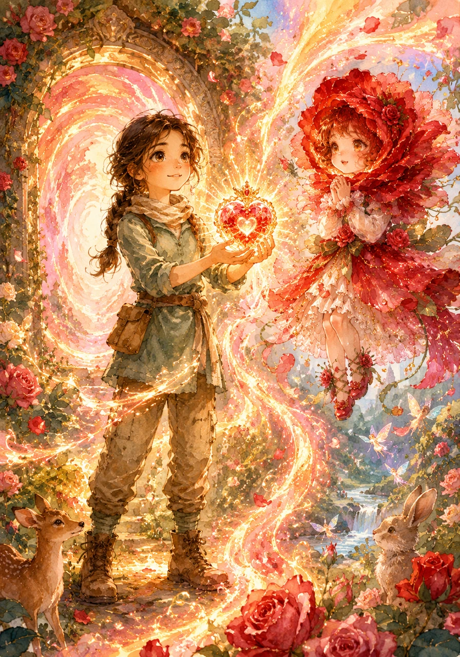 Con el 'Corazón del Sueño' en sus manos, Elena regresó corriendo al portal y volvió al jardín de su abuela, donde la magia comenzó a extenderse. El 'Corazón del Sueño' brilló con fuerza, enviando una ola de energía mágica que revitalizó a Rosalis y restauró la conexión entre los dos mundos.