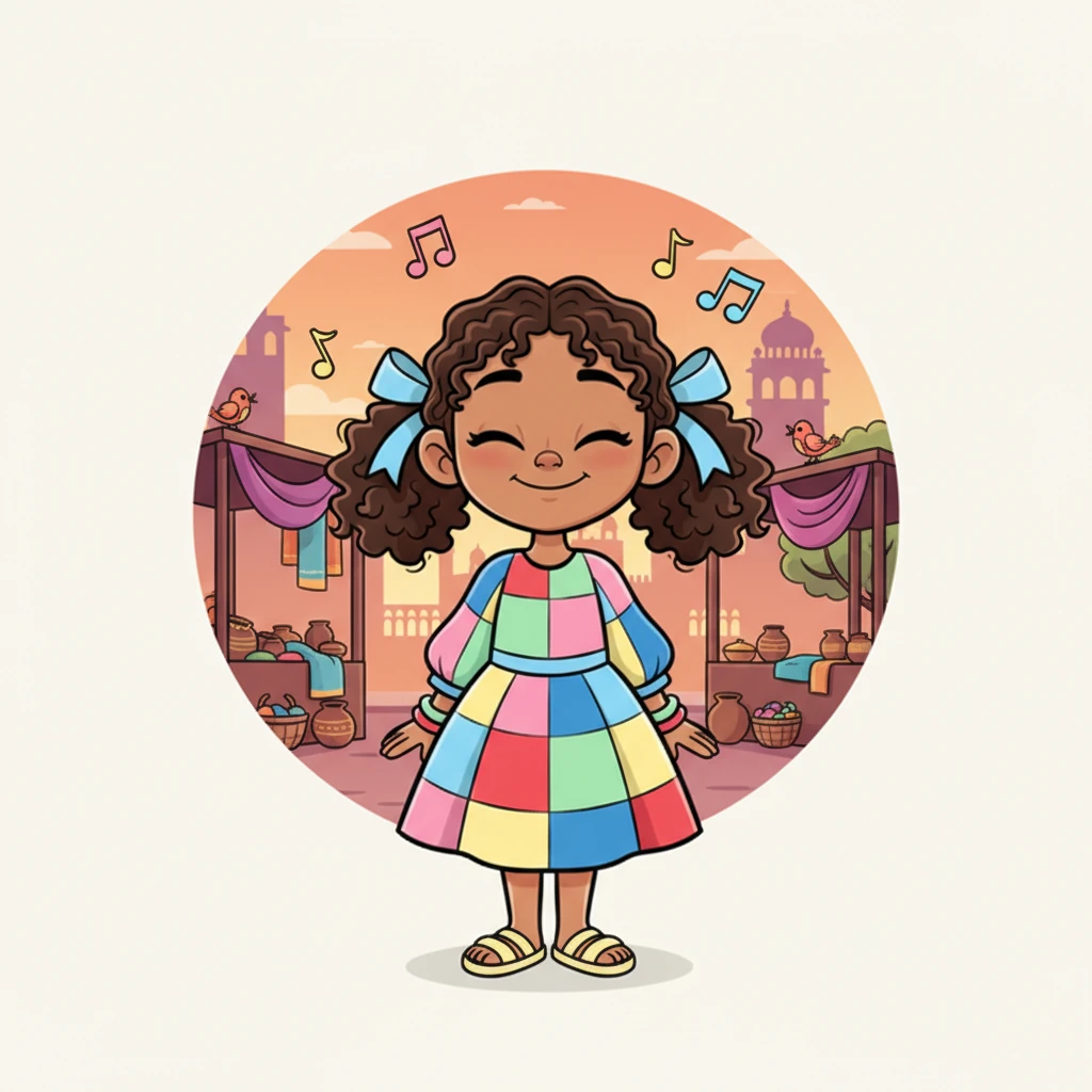 As the sun began to set, Maya found herself humming a joyful tune, inspired by the rhythmic sounds of the market and the chirping birds. She closed her eyes and swayed gently, letting her voice carry her happy feelings. Music seemed to be everywhere in Jaipur.