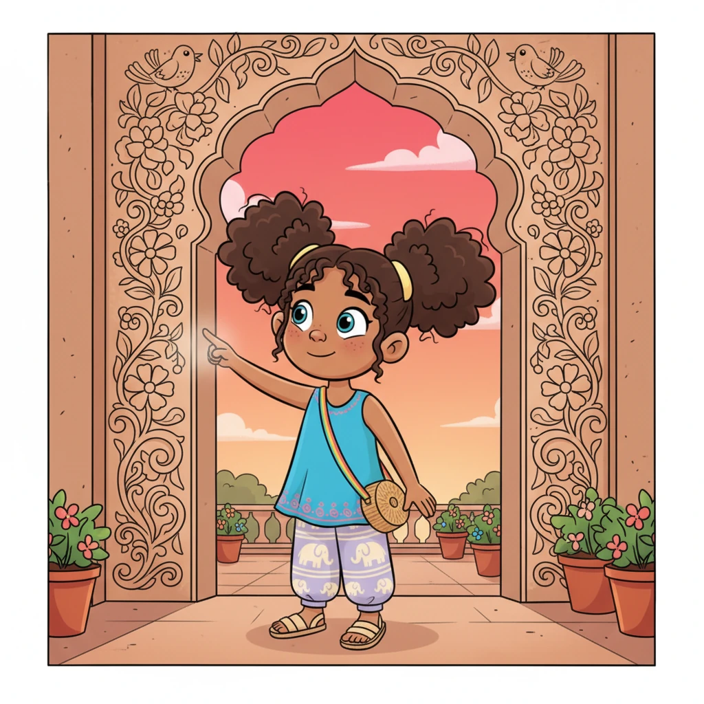 She marveled at an intricate archway, its stone carved with swirling flowers and tiny birds. Maya carefully traced the patterns with her finger, feeling the smooth, cool stone beneath her touch. Every corner of Jaipur held a beautiful surprise.