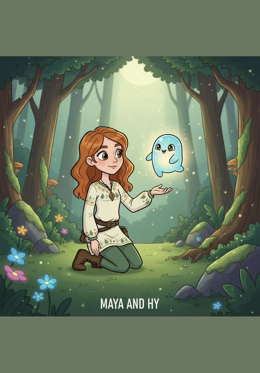 Maya looks up in wonder as the little glowing spirit dances before her eyes. Hy pulses with a soft golden light, silently asking her how she is, and Maya feels a sudden wave of peace wash over her.