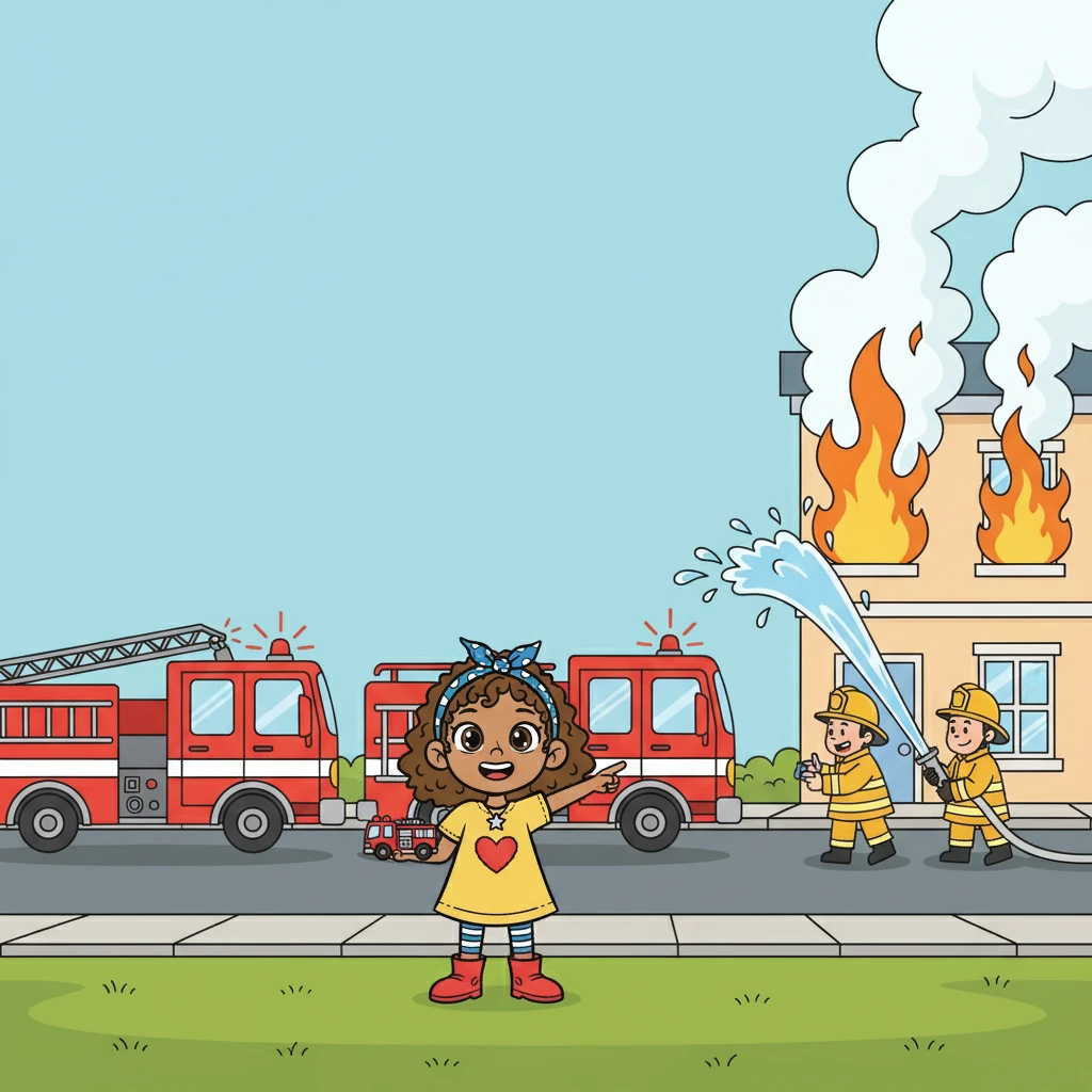 Soon, the bright red fire trucks arrived, sirens wailing. Brave firefighters jumped out, ready to battle the blaze. They quickly turned on their hoses, aiming streams of water at the towering flames.