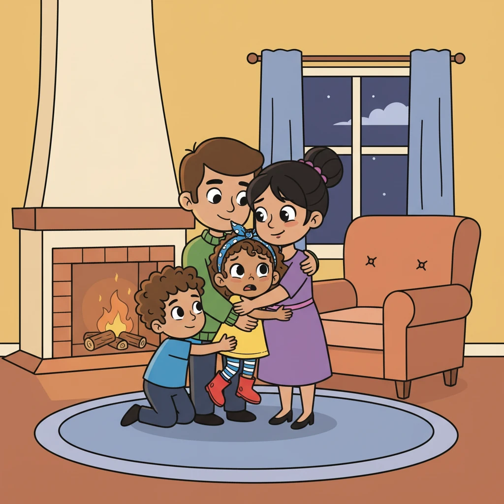 The family went back inside their house. The children were tired and still shaking, but they felt safe again. Their parents embraced them, offering comfort and reassurance.