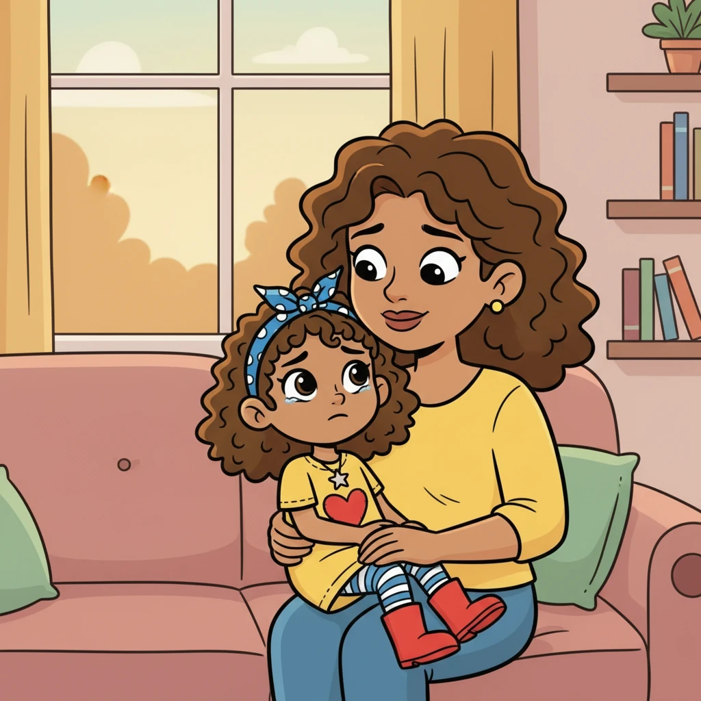 Mrs. Karim comforted Laila, who was still a little scared. She stroked her hair and whispered words of love and safety, helping her daughter to feel secure again.