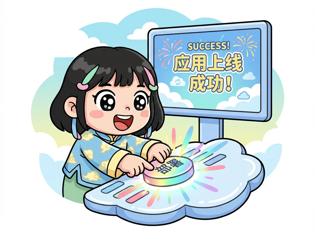 云宝兴奋地点击“部署”按钮，几秒钟后，他的应用就成功上线了！