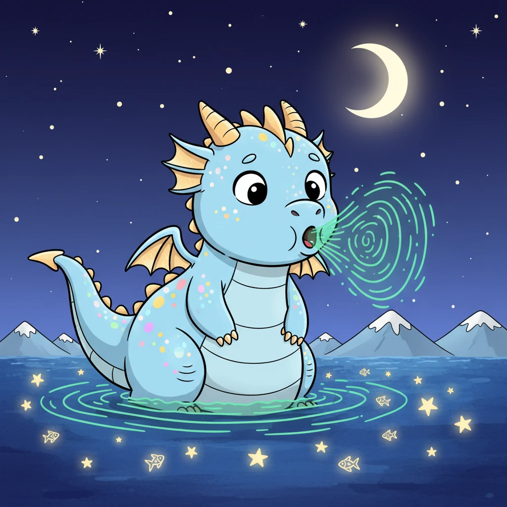 After an epic, star-filled feast, Glimmer was unbelievably gigantic. She was bigger than any mountain, her pearly scales reflecting the moonlight like a thousand stars. Her final, colossal burp sent ripples through the entire ocean.
