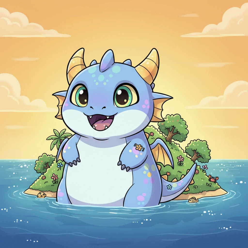 Finally, Glimmer settled down, a magnificent, happy dragon, now larger than a whole island! She floated serenely on the water, a comfortable, wonderfully fat island of a dragon. She absolutely adored her grand, new size.