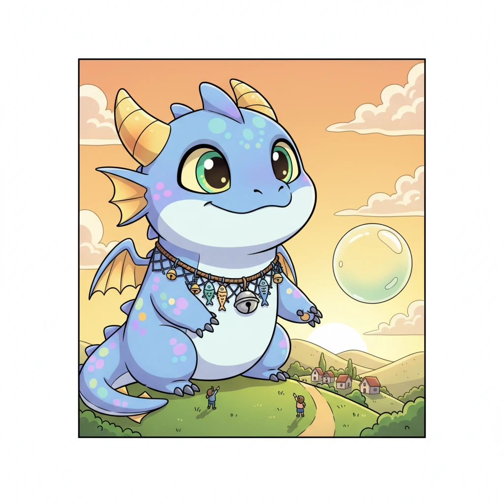 With a contented sigh and a happy smile, Glimmer gazed at the world from her new, enormous perspective. She was the happiest, biggest dragon anyone had ever seen, a true gentle giant who loved her fish, her burps, and most of all, herself.