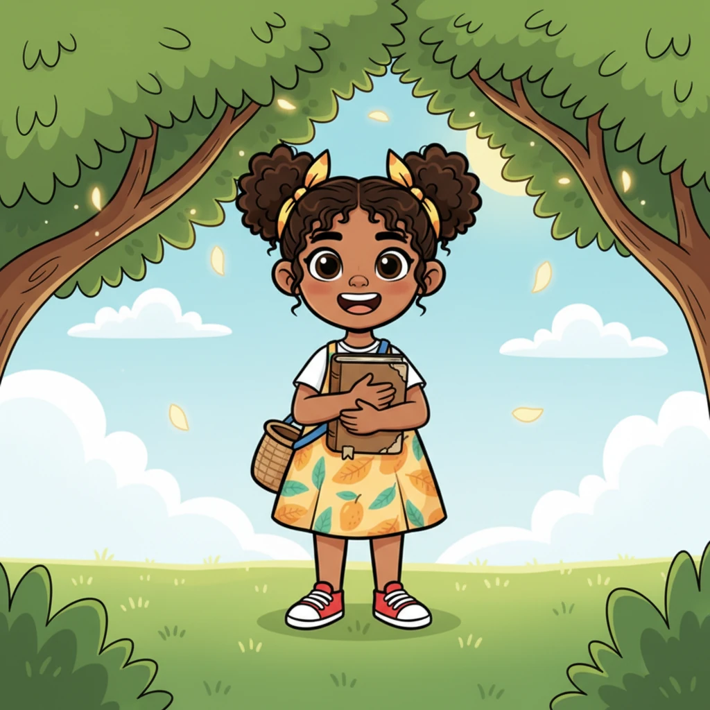 With a renewed spark in her eyes, Nia opens her tattered book again. She clutches it close, a determined grin spreading across her face. The mango tree whispers secrets of hope, and Nia knows her journey of learning has just begun.
