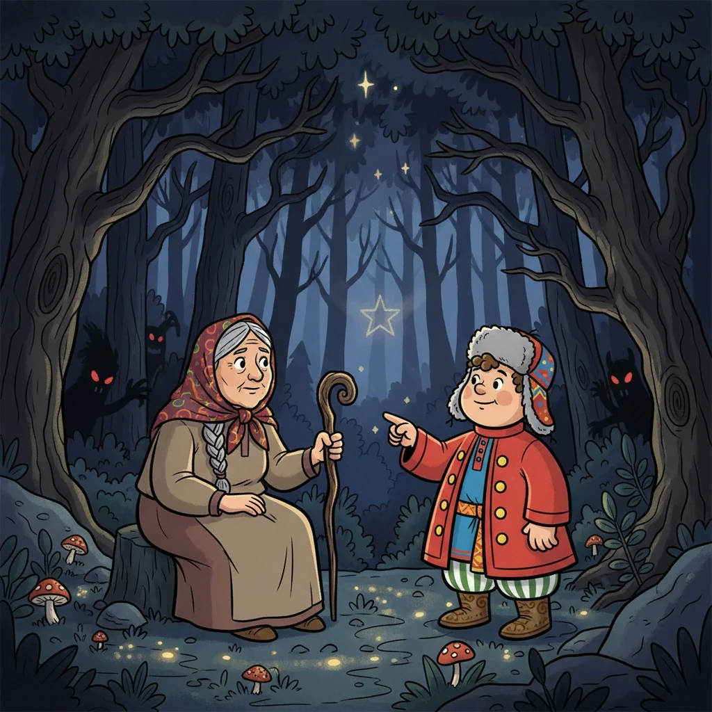 Старая мудрая женщина рассказала Михаилу о Звездном Ключе, который мог бы вернуть свет. Ключ был спрятан в сердце темного леса, охраняемый злыми силами.