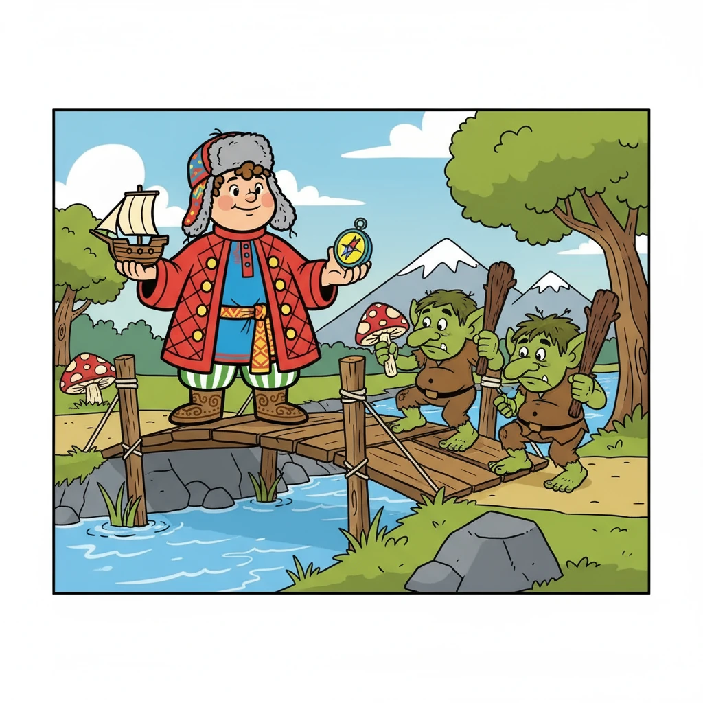 На пути Михаилу пришлось столкнуться с коварными троллями, охраняющими мост. Он использовал свою смекалку, чтобы перехитрить их и пройти дальше.