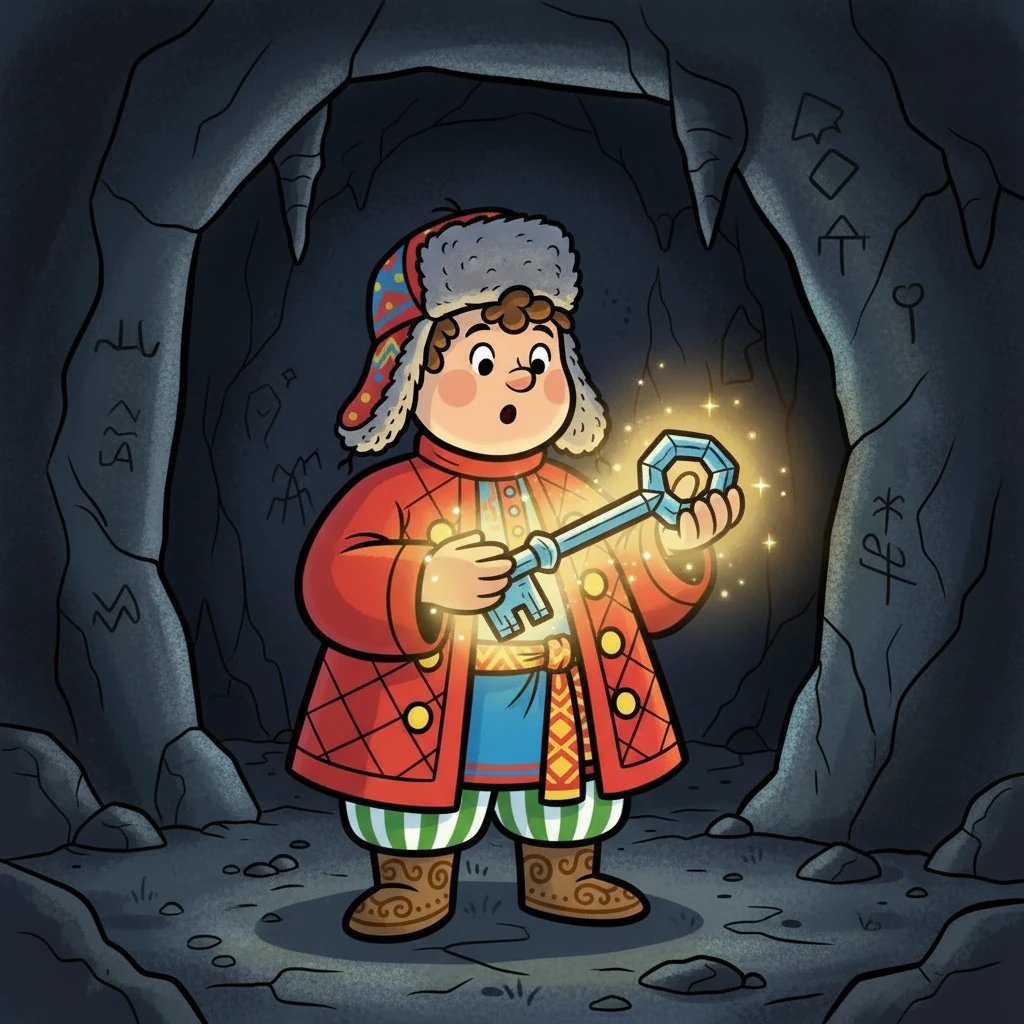 Внутри пещеры Михаил нашел Звездный Ключ, сияющий ярким светом. Он понял, что ключ был ключом к его собственной храбрости.