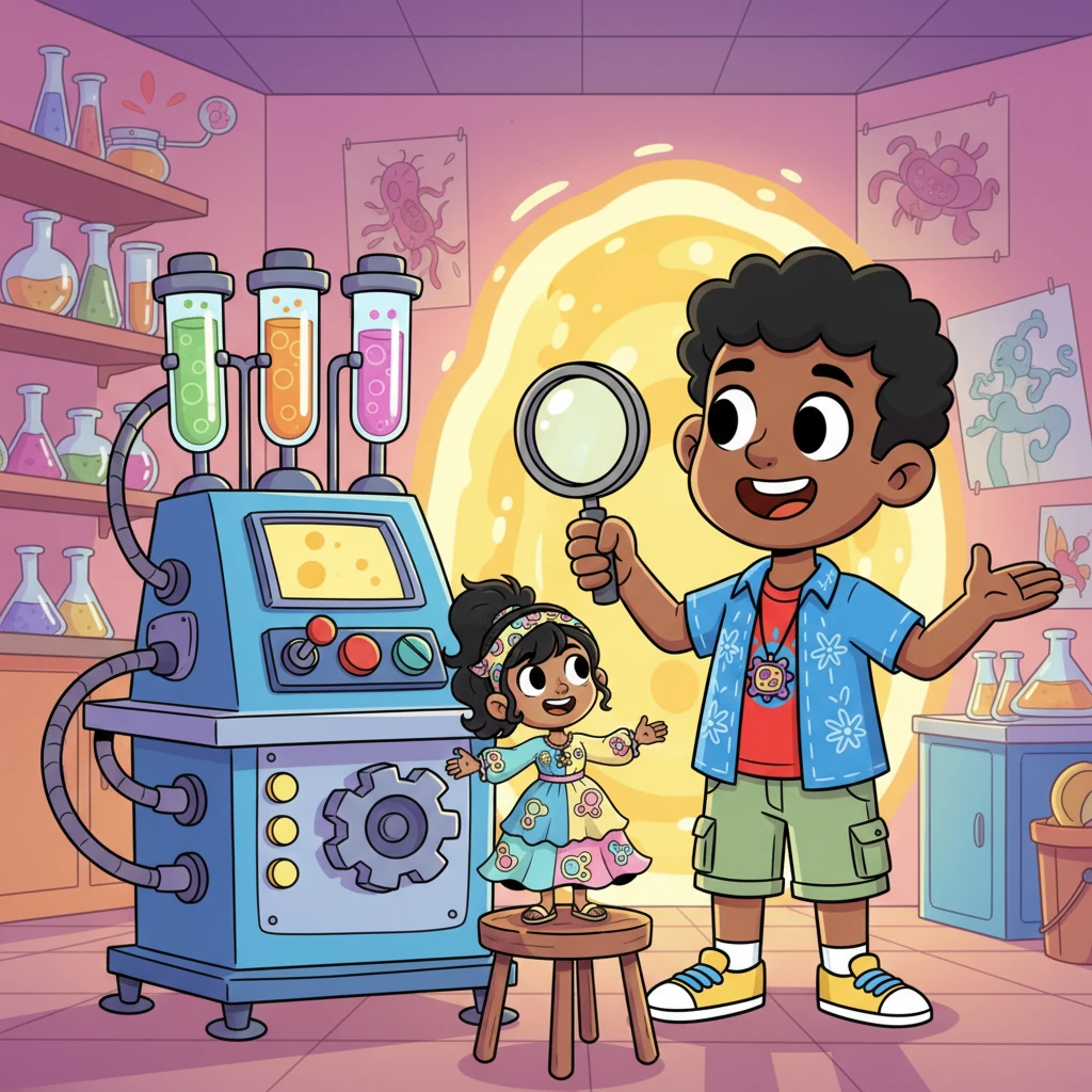 Celia, una niña muy curiosa, siempre soñó con explorar los secretos más pequeños del mundo. Un día, conoció al alegre Dr. Bio, quien le mostró una máquina increíble. "¡Prepárate para un viaje al interior de una célula!", exclamó el doctor con una sonrisa. Celia se encogió hasta ser más pequeña que un grano de arena.