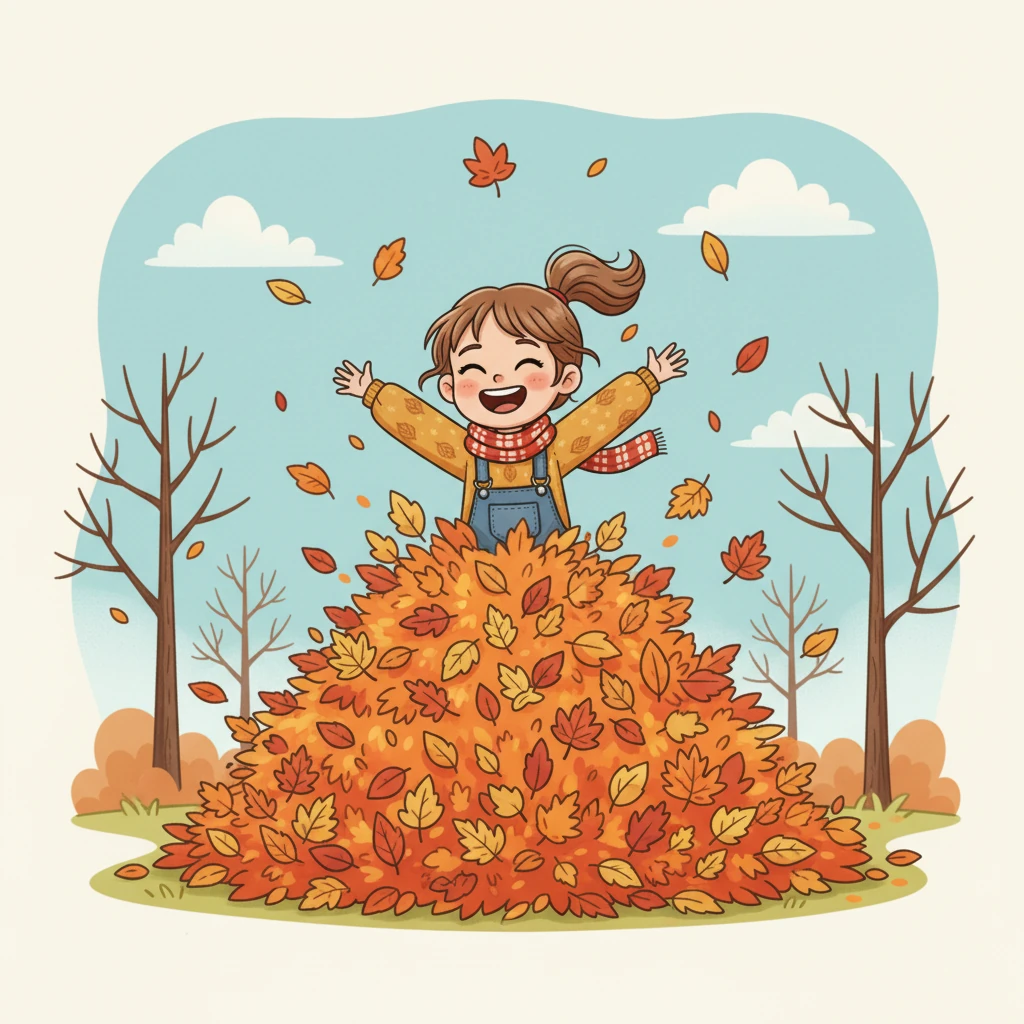 Avec un grand sourire, Léa se jette dans le tas de feuilles craquantes, riant aux éclats. Elle sait maintenant que chaque feuille qui tombe raconte une belle histoire de repos et de renouveau. Le parc est devenu son terrain de jeu magique, rempli des secrets de la nature.