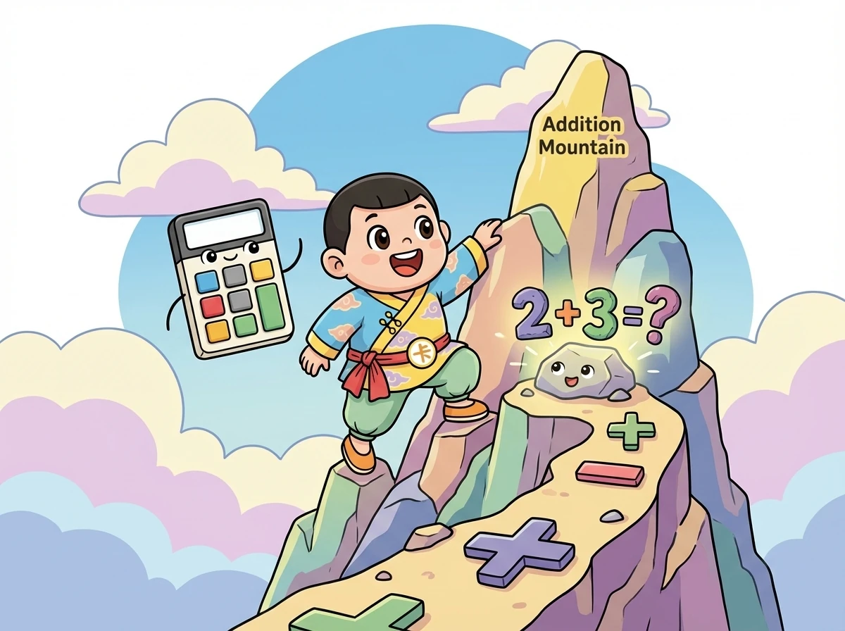 卡卡和小零一起爬上了加法山，一路上他们需要解决许多加法难题才能继续前进。