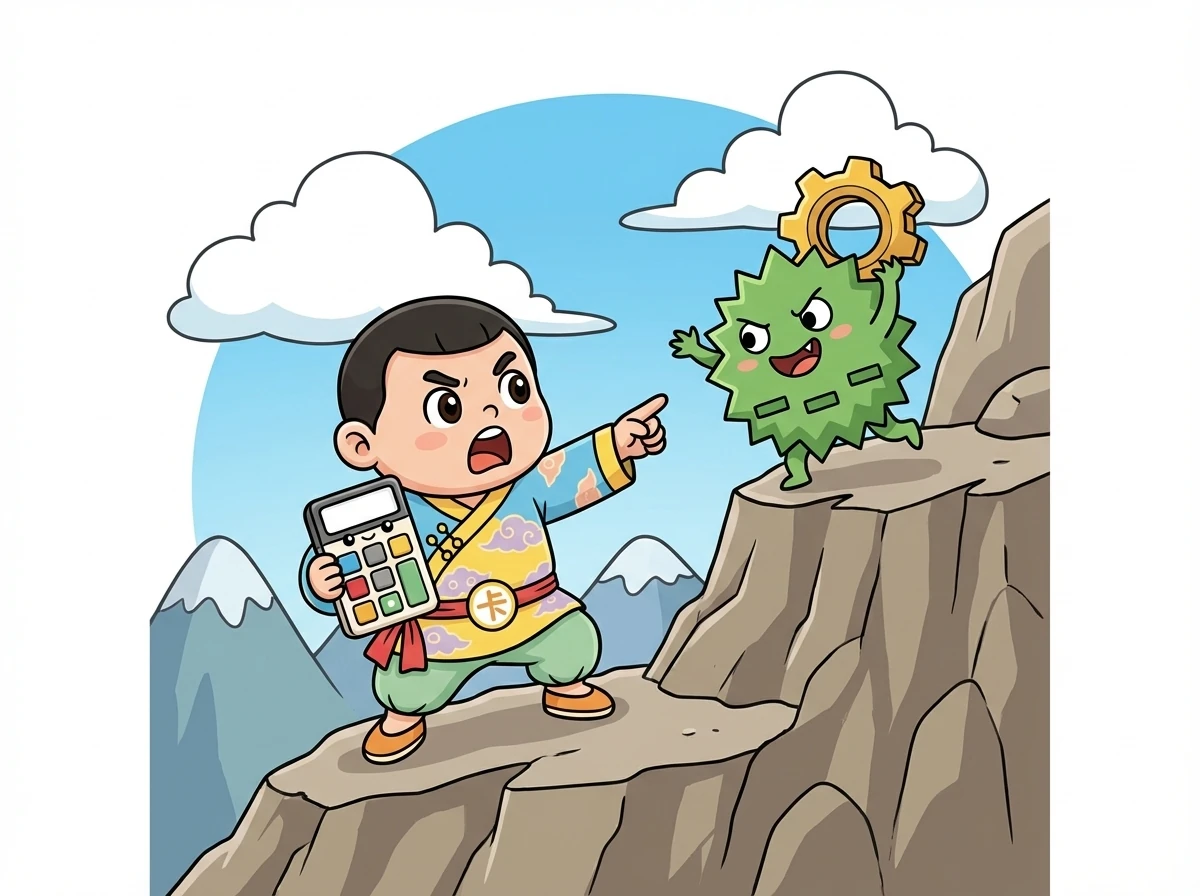 到达山顶后，他们发现零件被一个顽皮的减法怪偷走了！卡卡必须想办法打败它。