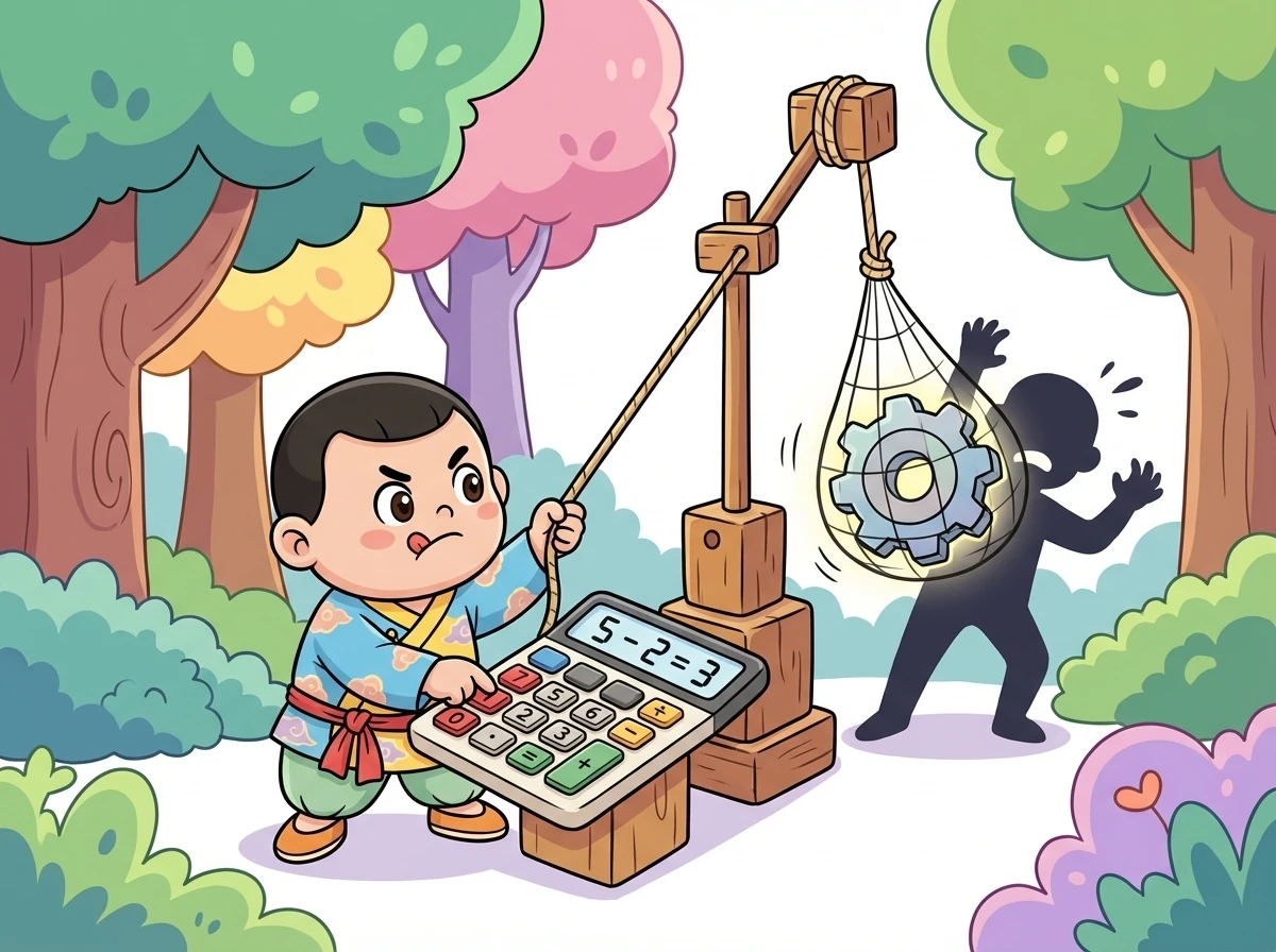 卡卡利用自己的计算能力，巧妙地设计了一连串的减法陷阱，成功夺回了零件。