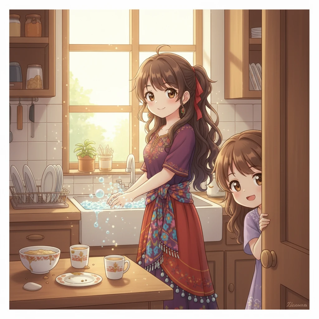 Kati, miután nagyjából rendbe tette a szobát, bepillant a konyhába. Látja, hogy Ilona tényleg mosogat, és egy elégedett, büszke mosoly terül szét az arcán. A lánya mindig is megbízható volt.