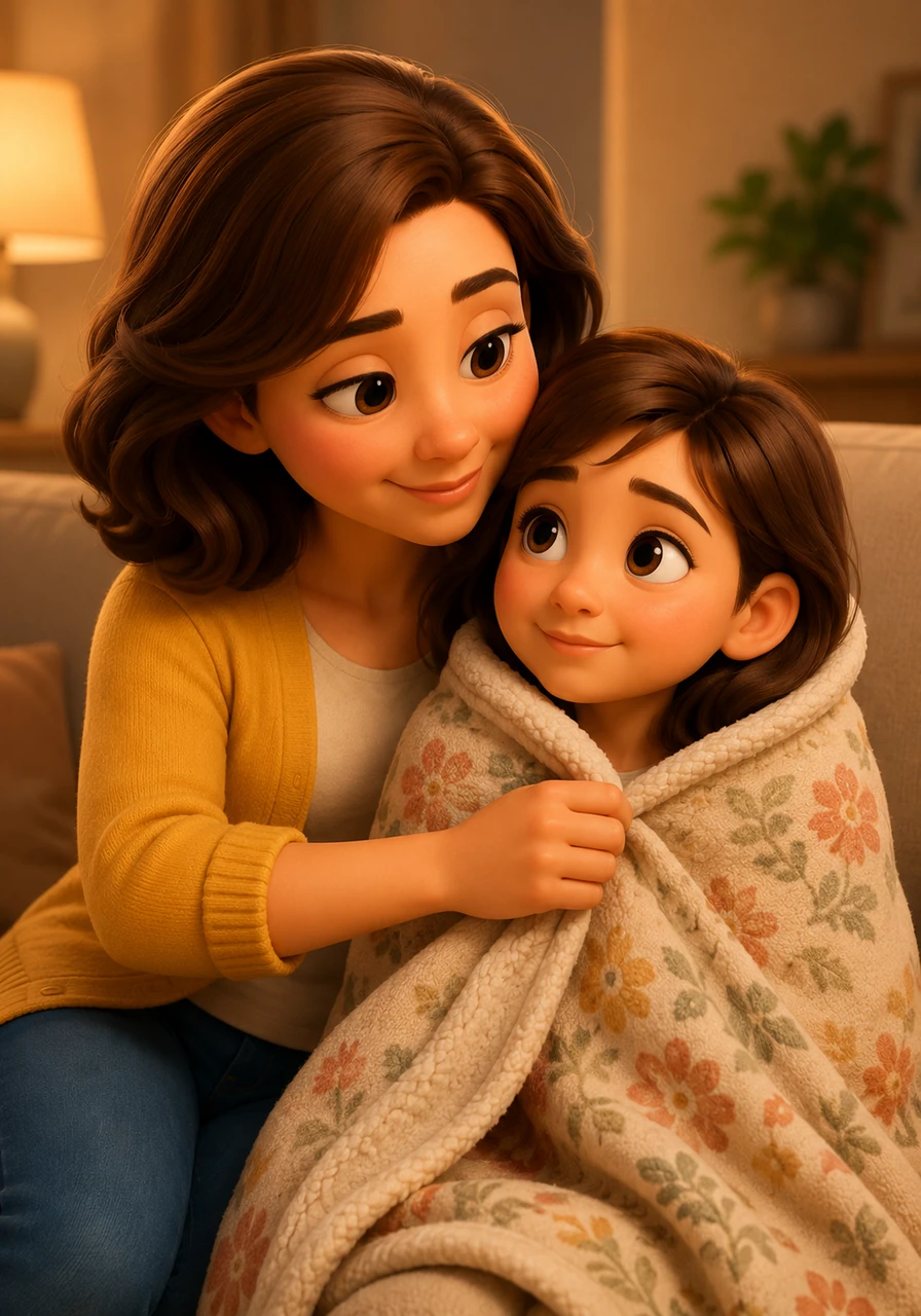 Her mom arrived with a warm smile, wrapping Lily in the coziest, patterned blanket that always felt like a giant hug. She whispered soothing words and gave Lily a reassuring squeeze, promising to help her feel better.