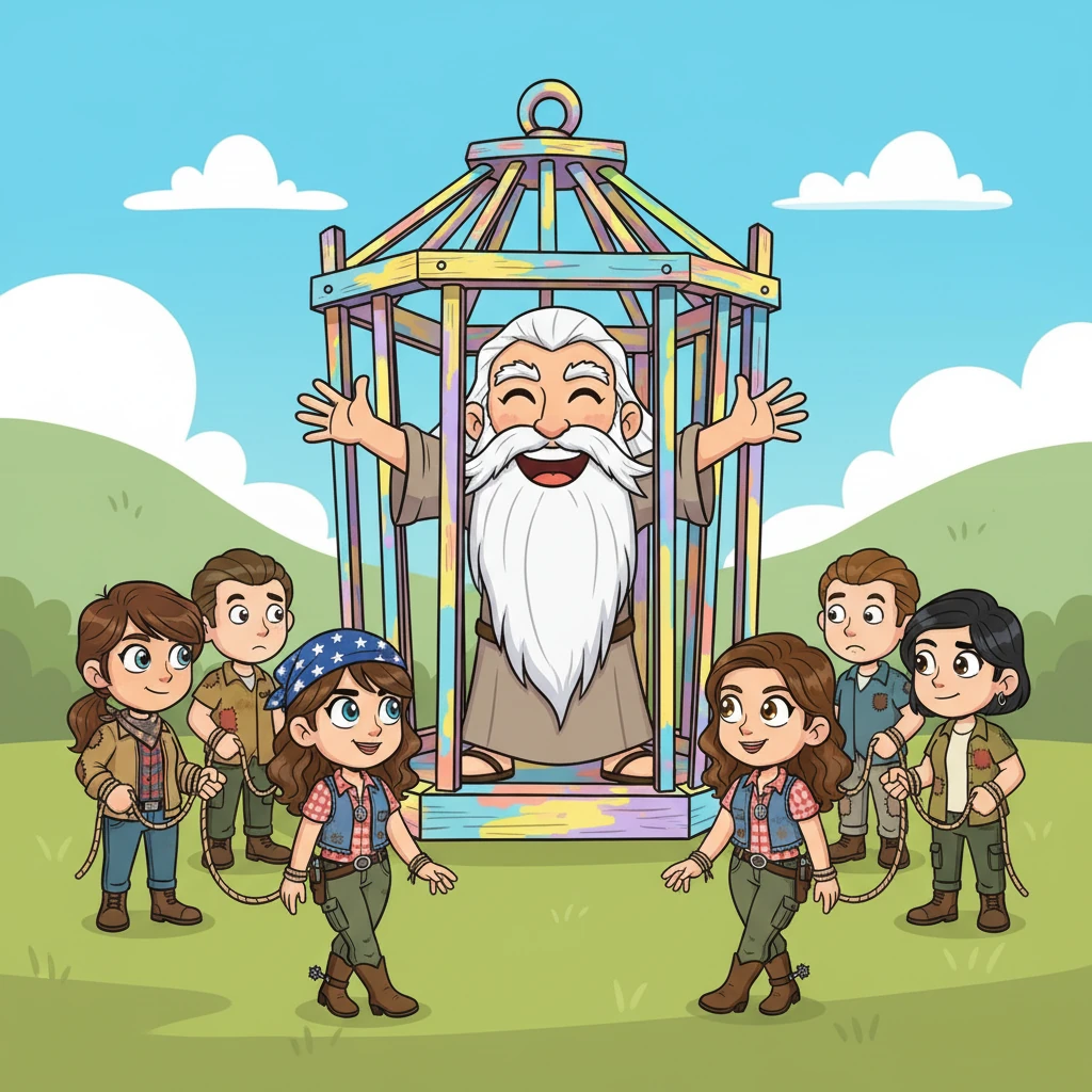 The cultists, looking more confused than menacing, dragged the four women to a brightly painted, slightly wobbly wooden cage. Inside, a comically over-the-top Joseph Seed character, with an exaggeratedly long beard and a booming laugh, gloated about his victory. The women exchanged knowing glances, their eyes sparkling with mischief.