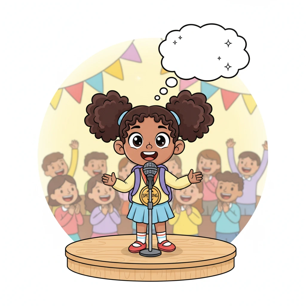 When it was Layla's turn, she walked confidently to the microphone. The first word was "garden." Layla spelled it perfectly, her voice clear and strong, and a big smile bloomed on her face as the audience applauded.