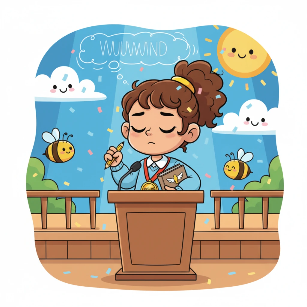 The words grew trickier as the competition continued. Layla faced a really long word: "magnificent." She closed her eyes for a moment, picturing the letters in her mind, remembering all her practice sessions.