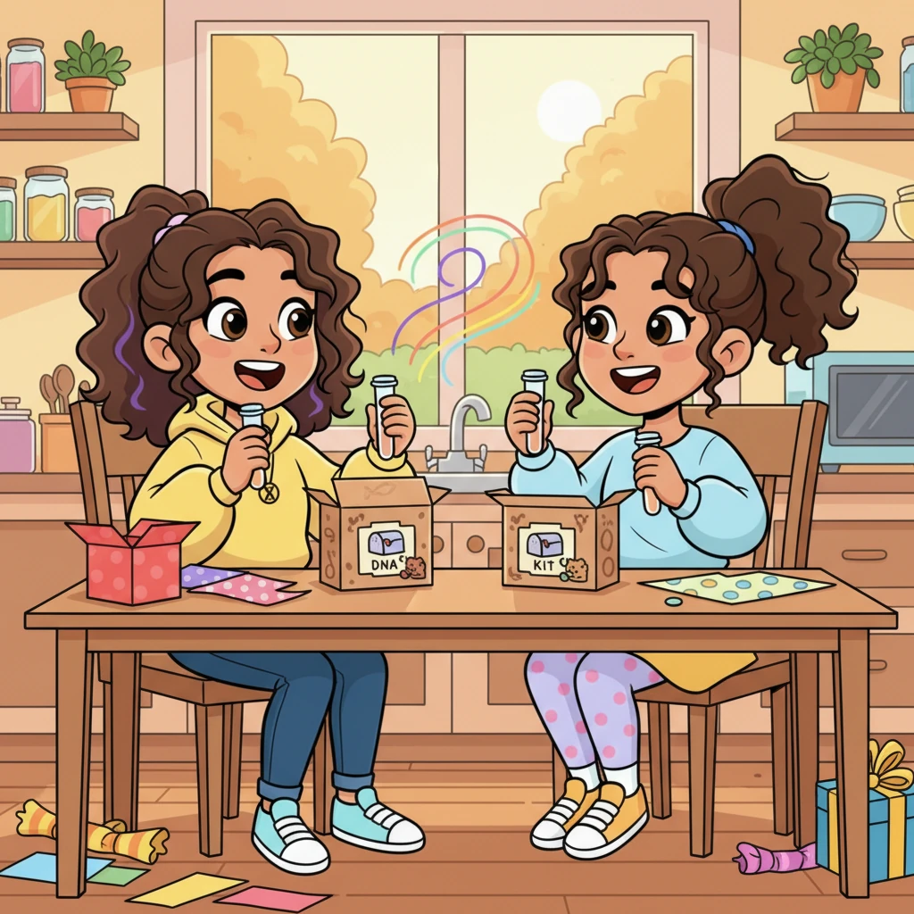 For a fun birthday surprise, their parents gifted them shiny new DNA ancestry kits. Lucy gasped with excitement, while Maria giggled, imagining what amazing stories their DNA might tell. They carefully swished and spat, sending their samples off to discover their hidden family history.