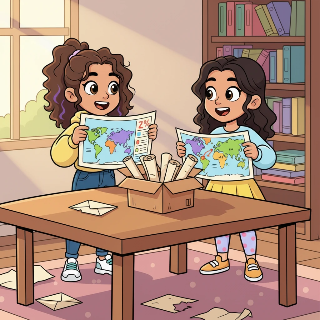 Weeks later, a package arrived, bursting with colorful charts and exciting results! Lucy tore open her envelope, then Maria opened hers. They eagerly compared their percentages, pointing at different regions on the map, feeling like super-sleuths uncovering ancient secrets.