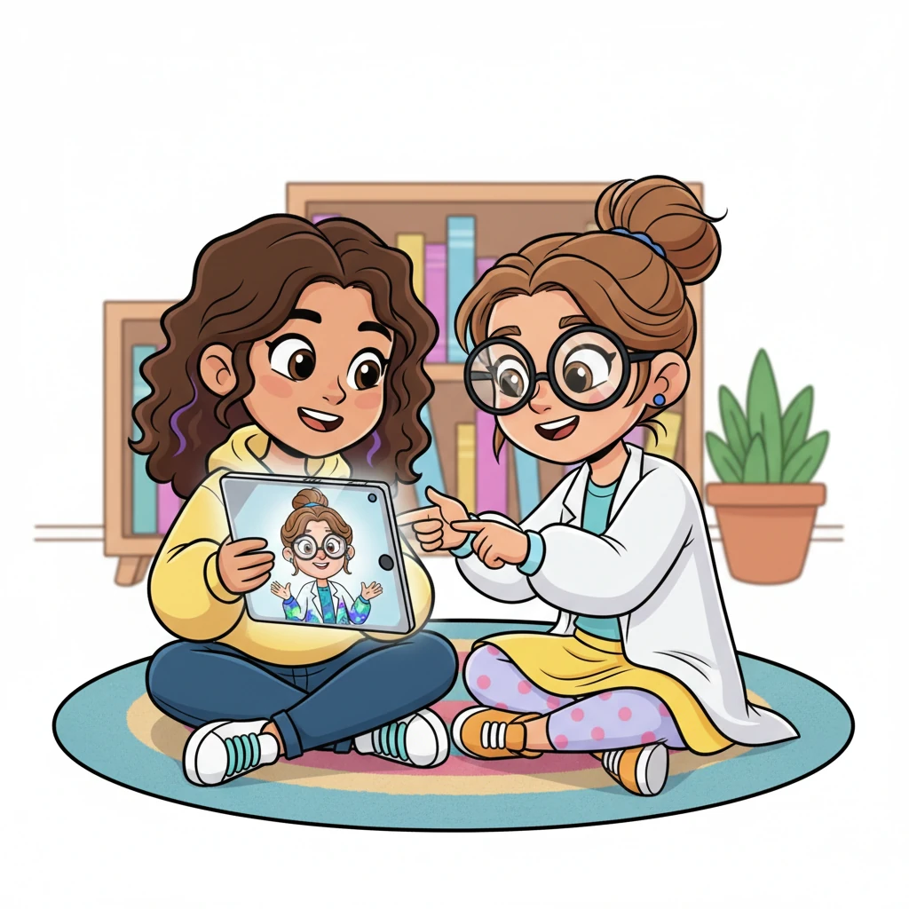 Just then, a friendly face popped into view on their tablet screen: Professor Pip, a super-smart scientist with a twinkle in her eye and a lab coat covered in fun, swirling patterns. “Ah, a classic twin-tastic mystery!” she chimed, her voice warm and encouraging. “Let me help you unravel this genetic puzzle!”
