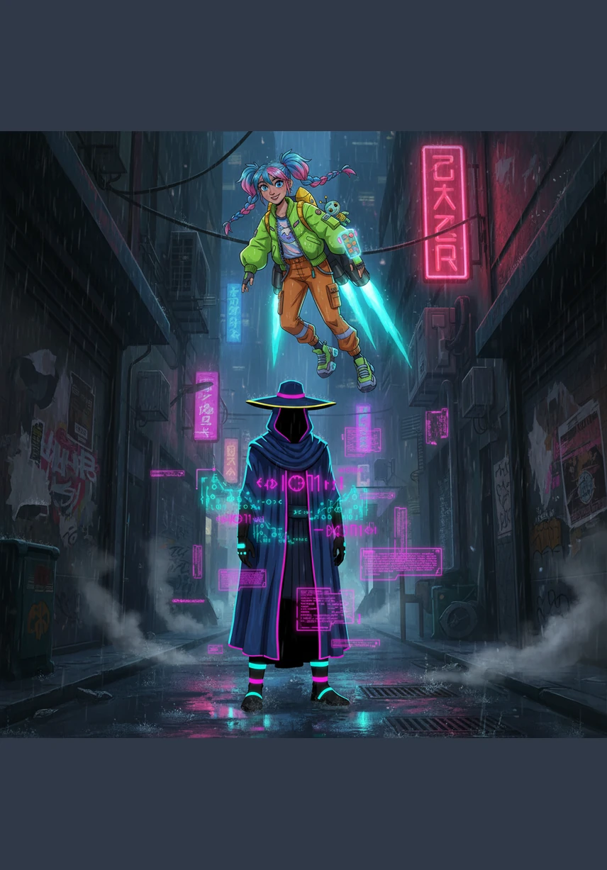 She descends and offers him the unfinished firefly locket, the silver cage catching the flickering candlelight between them. As their fingers brush, a sudden spark of genuine warmth flares, momentarily banishing the deep shadows and the chill of the rainy night.