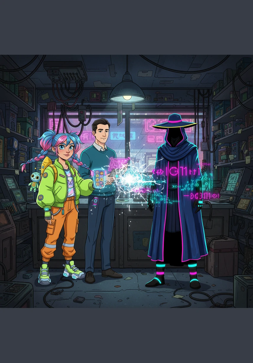 The stranger departs into the clearing mist of Port Blossom, leaving the shop feeling strangely lighter and full of unspoken potential. Elara picks up a fresh quill and opens a blank journal, finally ready to write the first lines of her own unfolding story.