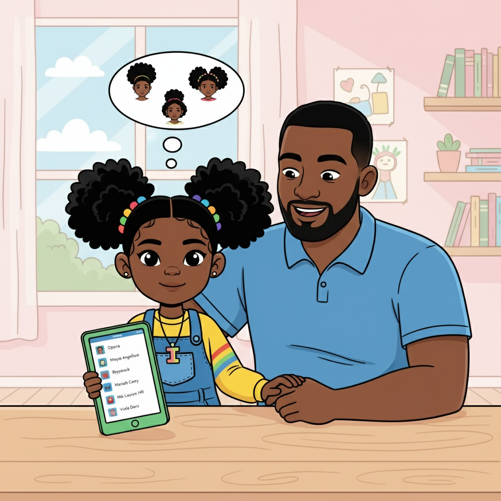 The list continued, with Imani wanting to be like Oprah, Maya Angelou, Beyoncé, Mariah Carey, Ms. Lauryn Hill, and Viola Davis. Dad listened with pride and love as Imani dreamed big, ready to support her every step of the way.